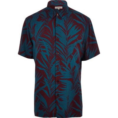 Purple palm tree print short sleeve shirt